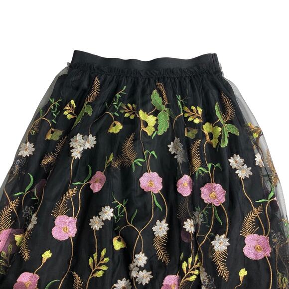 H&M Skirt Womens 8 Black Mesh Floral Embroidery Lined Boho Cottagecore Coquette‎ - Picture 2 of 16